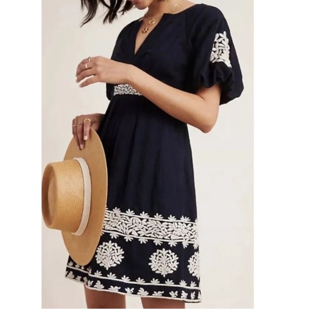 Anthropologie Embroidered Mini Dress